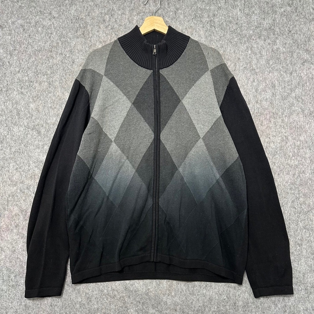 INC International Concepts‎ Mens Argyle Full Zip Sweater Jacket XL Cotton